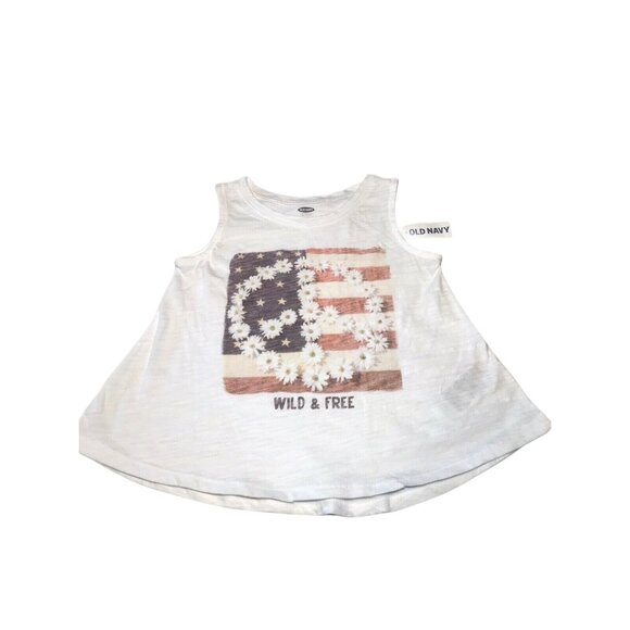 Old Navy Girl's Size 3T Tank Top Sleeveless Wild And Free Flag Graphic White New - Picture 1 of 10